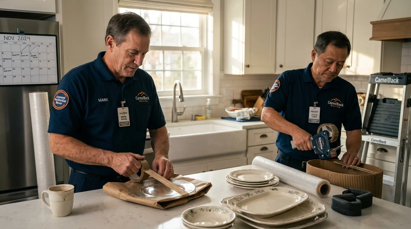 Professional crew packing kitchen dishware in Pleasant Prairie, WI